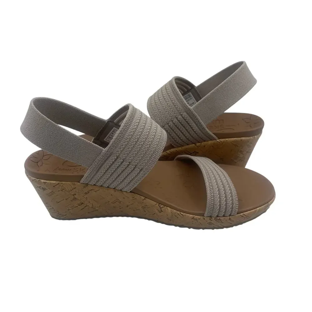 Skechers Beverlee Sheer Luck Heels Sandals Wedge Taupe Comfort Womens 9.5